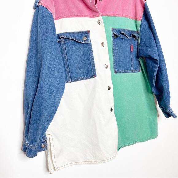 Vintage 80s/90s Colorblock Denim Jacket Size L (Fits Up to Size 14 Unbuttoned) - Picture 7 of 14
